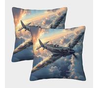FELASBUID Vintage Fighter Plane-WWII Aerial Combat Style Pillow Cases Pack of 2 Cozy Pillowcases Cushion Cover with Zipper Decor Couch Living Room 45x45cm