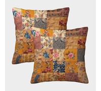 FELASBUID Vintage Quilt Squares-Floral Patchwork Design Pillow Cases Pack of 2 Cozy Pillowcases Cushion Cover Polyester Decor for Couch Livingroom 45x45cm