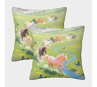 FELASBUID Wild Horse Pillow Cases 2 Pack Cozy Pillowcase Herds of Horses on The Grassland Cushion Covers with Invisible Zipper Decor Couch Living Room 45x45cm
