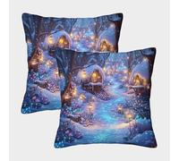 FELASBUID Winter Village Scene-Fantasy Enchanted Forest Pillow Covers 2 Pack Cozy Pillowcase Available All Seasons Cushion Case with Zipper Decor Sofa for Living Room Bedroom 50x50cm