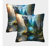 FELASBUID Wolf Howling Forest Pillow Cases Pack of 2 Cozy Pillowcases Cushion Cover with Invisible Zipper Decorative for Couch Livingroom 45x45cm