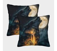 FELASBUID Wolf Howling Moon Pillow Cases Pack of 2 Cozy Pillowcases Cushion Cover with Zipper Decor for Couch Livingroom 50x50cm