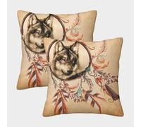 FELASBUID WolfDreamcatcher-NativeArtStyle Pillow Covers 2 Pack Cozy Pillowcases Available All Seasons Cushion Covers Zippered Decor Sofa for Living Room Bedroom 40x40cm