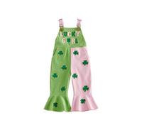 Felcia Baby Girl St Patrick's Day Dungarees Sleeveless Shamrock Print Suspender Flare Pants Kids Irish Holiday Romper (A-Pink, 18-24 Months)