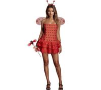 Felcia Fun World Women's Halloween Spotted Ladybug Costume Wingsute Bee Ladybug Dress for Cosplay Party Outfits (A-Red, XL)