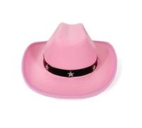 Felcia Kids Cowboy Hats Wide Brim Stylish Star Leather Belt Design Western Cap (A-Pink, ONE SIZE)