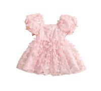 Felcia Kids Toddler Girl Princess Dress Short Puff Sleeve 3D Butterfly Tulle A Line Dress (A-Pink, 12_months-24_Months)