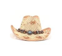 Felcia Men's Women's Straw Cowboy Hat Woven Sunscreen Cap Western Cowboy Hat Two Decorative Bands (A-Beige, ONE Size)
