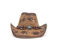 Felcia Men's Women's Straw Cowboy Hat Woven Sunscreen Cap Western Cowboy Hat Two Decorative Bands (A-Dark Coffee, ONE Size)
