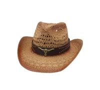 Felcia Men's Women's Straw Cowboy Hat Woven Sunscreen Cap Western Cowboy Hat Two Decorative Bands (E-Khaki, ONE Size)