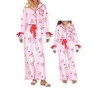 Felcia Mommy and Me Valentine's Day Family Matching Pyjamas Set Cute Heart Print Long Sleeve Tops and Pants Soft Sleepwear (Kids, 6 Years, A-Pink)