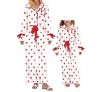 Felcia Mommy and Me Valentine's Day Family Matching Pyjamas Set Cute Heart Print Long Sleeve Tops and Pants Soft Sleepwear (Kids, 3 Years, A-White)