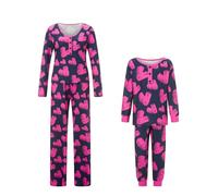 Felcia Mum and Daughter Valentine's Day Matching Pyjamas Cute Heart Print Long Sleeve Tops and Pants 2 Piece Pj Set Loungewear (Kids, 11-12 Years, A-Rose Red)