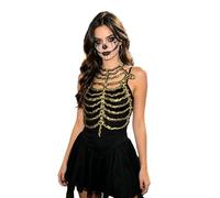Felcia Skeleton Rib Cage Chest Armor Hollow Out Plastic Bone Design with Adjustable Back Chain for Halloween Cosplay Festivals (Gold, One Size)