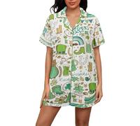 Felcia Women 2 Piece Pajama Set Irish Day Print Short Sleeve Button Shirt and Wide Leg Shorts Pjs St. Patrick's Day Soft Sleepwear (Multi-color B, M)