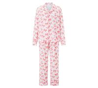 Felcia Women Bow Knot Print 2 Piece Pajamas Set Long Sleeve Button Down Shirt and Elastic Waist Pants Casual Sleepwear Matching Outfits (White B, XL)