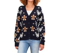 Felcia Women Christmas Knit Cardigan Cute Gingerbread Candy Cane Print Long Sleeve Button Down Open Front Sweater Loose Fit Knitted Coat (Blue B, M)