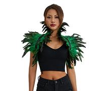 Felcia Women Gothic Feather Cape Realistic Lacing Shawl Shrug Collar Feather Cloak for Halloween Carnival Cosplay Theme Party (A-Green, One Size)