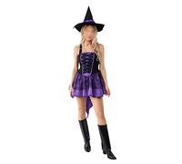 Felcia Women Halloween Costumes Fallen Angel Devil Vampire Bride Witch Fancy Dress Stage Evening Dress Adult Cosplay Accessories (H-Purple, M)