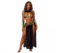 Felcia Women Halloween Egyptian Costume Cleopatra Lingerie Set | 6Pcs, spaghetti strap bra top, high waisted sheer high slit long skirt, for Halloween, parties, and bedroom cosplay