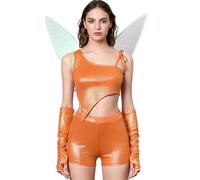 Felcia Women Halloween Musa Costume Irregular Tank Top Shorts Arm Sleeves Wings Set for Cosplay Role-Playing Party Outfits (B-Orange, M)