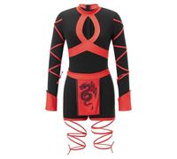 Felcia Women Halloween Ninja Costume Long Sleeve Front Cutout Slim Fit Bodysuits for Adult Halloween Costume Party (Black, M)
