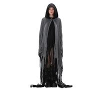 Felcia Women Halloween Witch Cloak with Hood Scary Ripped Grim Reaper Cosplay Costume Horror Cape for Ghost Role Play Party (A-Black, One Size)