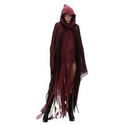 Felcia Women Halloween Witch Cloak with Hood Scary Ripped Grim Reaper Cosplay Costume Horror Cape for Ghost Role Play Party (A-Red, One Size)