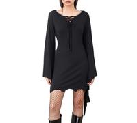 Felcia Women Halloween Witch Costume Gothic Long Sleeve Hooded Role-Play Black Dress Midnight Vampire Cosplay Fancy Dress Up Outfits (Black B, S)