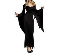 Felcia Women Halloween Witch Costume Gothic Long Sleeve Hooded Role-Play Black Dress Midnight Vampire Cosplay Fancy Dress Up Outfits (Black A, L)
