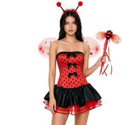 Felcia Women Ladybug Costume Set Mini Dress Beetle Wings Antenna Headband and Wand (A-Red, M)