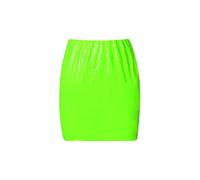 Felcia Women Neon Zip Back Leather Bodycon Mini Skirts Sexy Sequined Liquid Metallic Wet Look Latex Skirt (Fluorescent Green, Small)