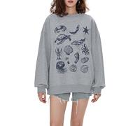 Felcia Women Ocean Animal Print Baggy Sweatshirt Crew Neck Long Sleeve Marine Organism Graphic Loose Fit Pullover Casual Jumper Top (Blue A, M)
