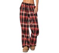 Felcia Women Plaid Print Pajamas Bottoms Elastic Waist Wide Leg Lounge Pants Check Graphic Casual Baggy Nightwear Pj Trousers (Red A, M)