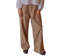 Felcia Women Plaid Print Pajamas Bottoms Elastic Waist Wide Leg Lounge Pants Check Graphic Casual Baggy Nightwear Pj Trousers (Coffee D, L)