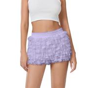 Felcia Women Ruffle Frill Shorts Elegant Elastic Waist Lace Mini Shorts Lolita Layered Bloomers Y2k Streetwear (B-Purple, M)