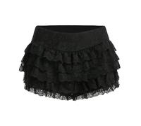 Felcia Women Ruffle Frill Shorts Elegant Elastic Waist Lace Mini Shorts Lolita Layered Bloomers Y2k Streetwear
