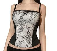 Felcia Women’s Camisole Gothic Vintage Spaghetti Strap Spider Web Back Zipper Lace Tank Top Summer Sleeveless Slim Fit Cami Tops (A-White, M)