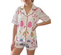 Felcia Women’s Easter Pajama Short Sets Cute Rabbit Short Sleeve Shirt and Shorts 2 Piece Rabbit Lounge Set Sleepwear (A-White, L)