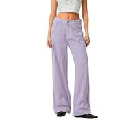Felcia Women’s Striped Bell Bottom Jeans Retro Classic High Waisted Boyfriend Denim Pants Baggy Flare Jeans with Pockets (A-Purple, M)