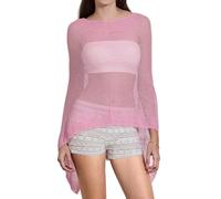 Felcia Women Summer Sheer Poncho Blouse Y2K Lightweight Mesh Off The Shoulder Pullover Going Out Beach Swimsuit (A-PURPLE, ONE SIZE)
