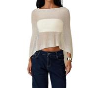 Felcia Women Summer Sheer Poncho Blouse Y2K Lightweight Mesh Off The Shoulder Pullover Going Out Beach Swimsuit (A-Yellow, ONE SIZE)