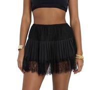 Felcia Women Y2k Lace Mini Skirt Trendy Low Rise Pleated Ruffle Micro Skirts Sexy Going Out Flowy Short Skirt Streetwear (A-Black, S)