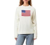 Felcia Women Y2K Vintage Oversized Sweater Long Sleeve Crew Neck USA Flag Knit Pullover American Flag Chunky Cable Preppy Knitwear Top (White A, L)