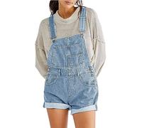 Felcia Women's Denim Bib Overalls Adjustable Straps Pocket Romper Shorts Casual Rolled Cuff Short Jumpsuit (A-Baby Blue, M)