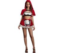 Felcia Womens Halloween Costume Bows Lace Ruffled Trim Short Sleeve Tube Tops Gothic Red Riding Hood Costume (A-Red, M)
