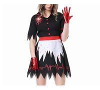 Felcia Women's Halloween Nurse Costume Zombie Nurse Costume Zombie Bloody Cosplay Costume (A-Black, M)