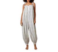 Felcia Women's Harem Jumpsuit Vintage Floral Printed Baggy Romper Sleeveless Spaghetti Strap Going Out Overall Playsuit Streetwear (A-White, L)