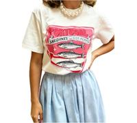 Felcia Women's Hot Pepper Print T-Shirt Crew Neck Short Sleeve Tee Vintage Nautical Graphic Top for Summer Beach