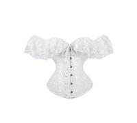 Felcia Women's Lace-Up Bustier Corset Flower Print Vintage Underbust Corset Front Closure Bustier Waist Cincher Body Shaper (H-White, M)